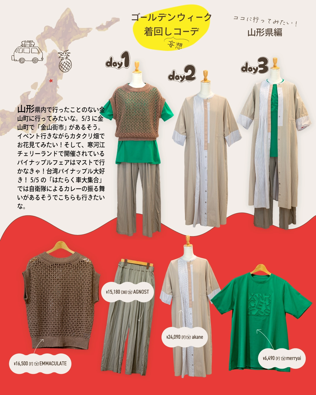 ゴールデンウィーク 3日間着回し妄想コーデ